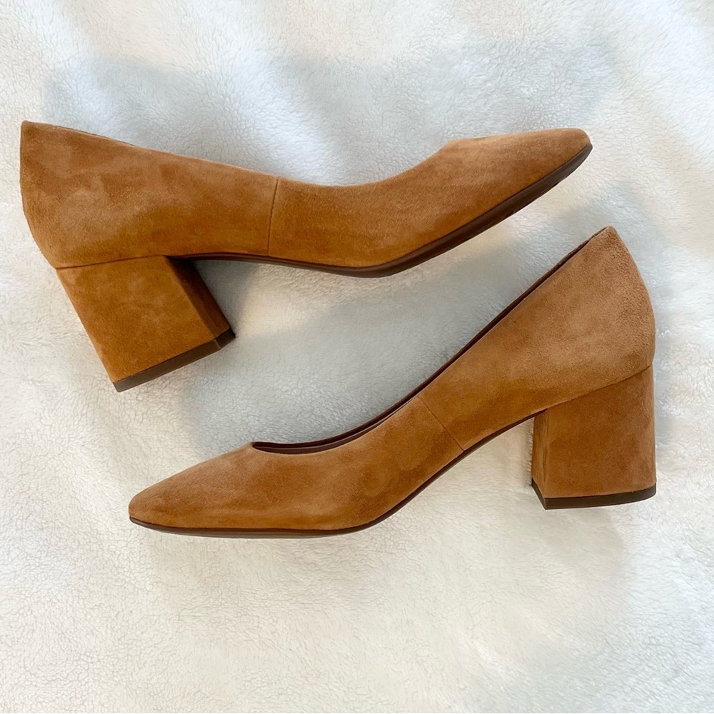 Elegant Tan Block Heel Pumps